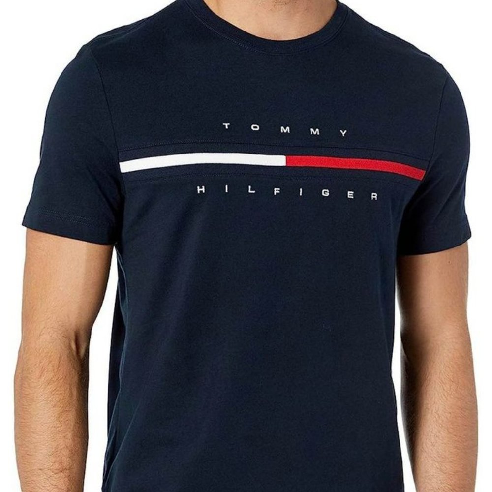 Tommy Hilfiger Men's Short Sleeve Signature Stripe Graphic T-Shirt Sz L